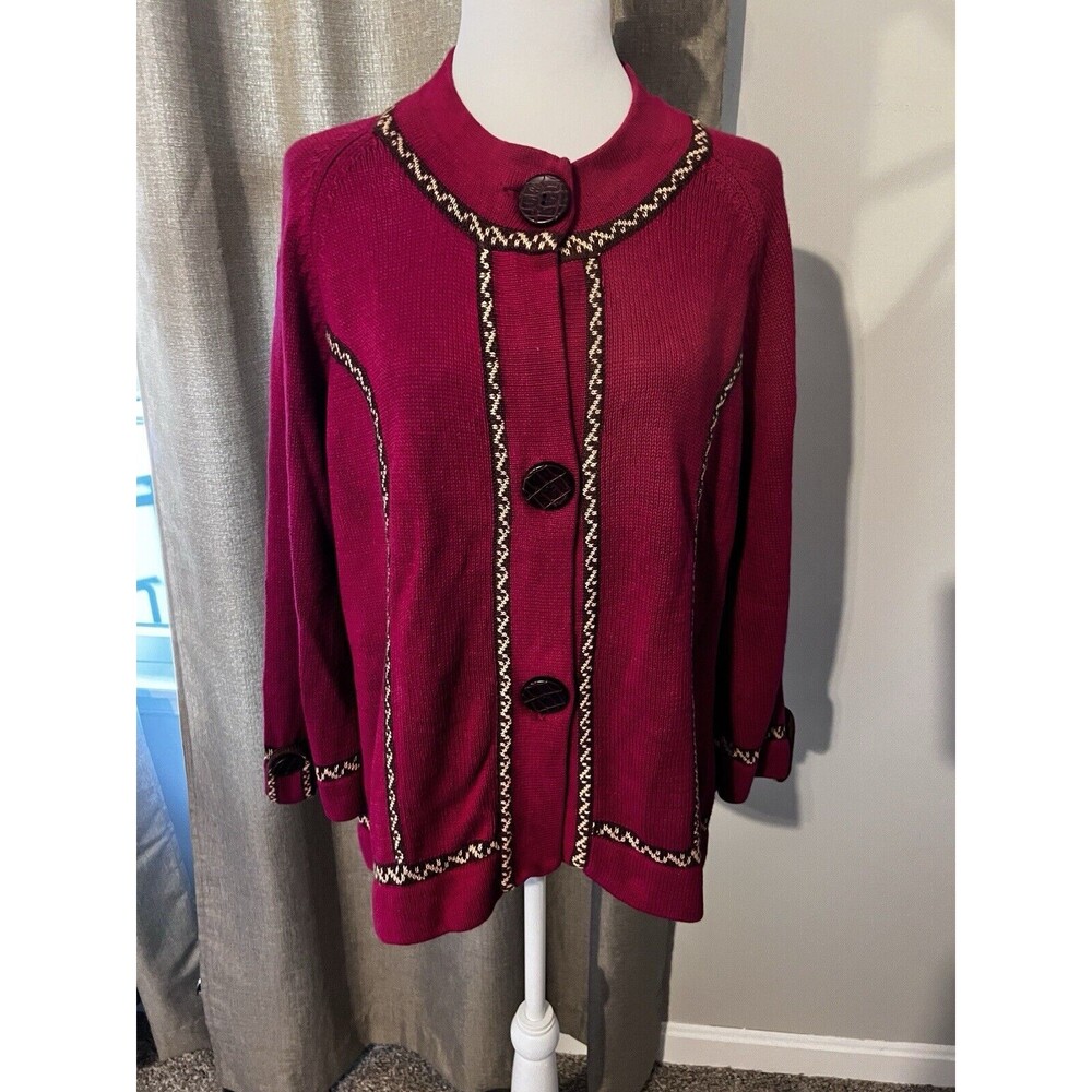 Coldwater Creek Pink Cardigan With Brown Trim Size Large